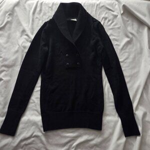 Esprit Y2K Black Cotton Shawl Collar Pullover Sweater S